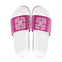 Pink Ulu Palaka Quilt Pattern Slide Sandals Hawaii Culture Breadfruit - Polynesian Pride