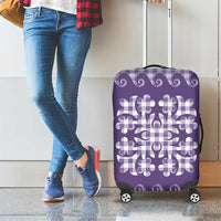 Purple Ulu Palaka Quilt Pattern Luggage Cover Hawaii Culture Breadfruit - Polynesian Pride
