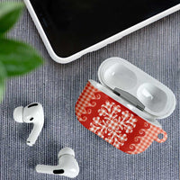 Red Ulu Palaka Quilt Pattern AirPods Case Hawaii Culture Breadfruit - Polynesian Pride