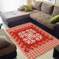 Red Ulu Palaka Quilt Pattern Area Rug Hawaii Culture Breadfruit - Polynesian Pride
