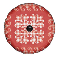 Red Ulu Palaka Quilt Pattern Spare Tire Cover Hawaii Culture Breadfruit - Polynesian Pride