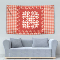 Red Ulu Palaka Quilt Pattern Tapestry Hawaii Culture Breadfruit - Polynesian Pride