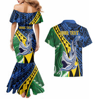 Personalised Crocodile and Shark Solomon Islands Couples Matching Mermaid Dress and Hawaiian Shirt Polynesian Tribal Tattoo LT9 - Polynesian Pride