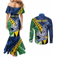 Personalised Crocodile and Shark Solomon Islands Couples Matching Mermaid Dress and Long Sleeve Button Shirt Polynesian Tribal Tattoo LT9 - Polynesian Pride