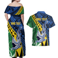 Personalised Crocodile and Shark Solomon Islands Couples Matching Off Shoulder Maxi Dress and Hawaiian Shirt Polynesian Tribal Tattoo LT9 - Polynesian Pride