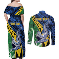 Personalised Crocodile and Shark Solomon Islands Couples Matching Off Shoulder Maxi Dress and Long Sleeve Button Shirt Polynesian Tribal Tattoo LT9 - Polynesian Pride