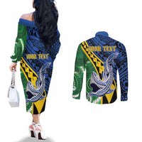 Personalised Crocodile and Shark Solomon Islands Couples Matching Off The Shoulder Long Sleeve Dress and Long Sleeve Button Shirt Polynesian Tribal Tattoo LT9 - Polynesian Pride