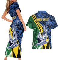 Personalised Crocodile and Shark Solomon Islands Couples Matching Short Sleeve Bodycon Dress and Hawaiian Shirt Polynesian Tribal Tattoo LT9 - Polynesian Pride