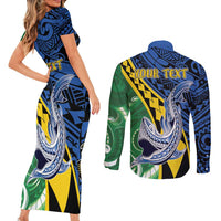 Personalised Crocodile and Shark Solomon Islands Couples Matching Short Sleeve Bodycon Dress and Long Sleeve Button Shirt Polynesian Tribal Tattoo LT9 - Polynesian Pride