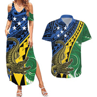 Personalised Crocodile and Shark Solomon Islands Couples Matching Summer Maxi Dress and Hawaiian Shirt Polynesian Tribal Tattoo LT9 Green - Polynesian Pride