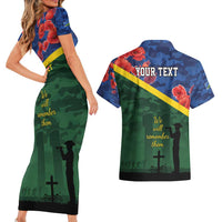 Personalised Solomon Islands Remembrance Day Couples Matching Short Sleeve Bodycon Dress and Hawaiian Shirt We Will Remember Them with Camouflage Style LT9 - Polynesian Pride