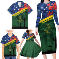 Personalised Solomon Islands Remembrance Day Family Matching Long Sleeve Bodycon Dress and Hawaiian Shirt We Will Remember Them with Camouflage Style LT9 - Polynesian Pride