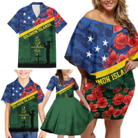 Personalised Solomon Islands Remembrance Day Family Matching Off Shoulder Short Dress and Hawaiian Shirt We Will Remember Them with Camouflage Style LT9 - Polynesian Pride