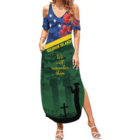Personalised Solomon Islands Remembrance Day Family Matching Summer Maxi Dress and Hawaiian Shirt We Will Remember Them with Camouflage Style LT9 Mom's Dress Green - Polynesian Pride