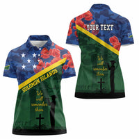 Personalised Solomon Islands Remembrance Day Women Polo Shirt We Will Remember Them with Camouflage Style