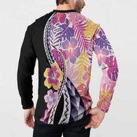 Aloha Vintage Hibiscus Lei Seamless Pattern Button Sweatshirt - Polynesian Pride