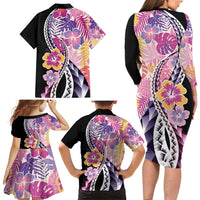 Aloha Vintage Hibiscus Lei Seamless Pattern Family Matching Long Sleeve Bodycon Dress and Hawaiian Shirt LT9 - Polynesian Pride