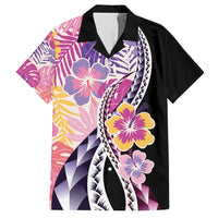 Aloha Vintage Hibiscus Lei Seamless Pattern Family Matching Long Sleeve Bodycon Dress and Hawaiian Shirt LT9 Dad's Shirt - Short Sleeve Pink - Polynesian Pride