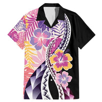 Aloha Vintage Hibiscus Lei Seamless Pattern Family Matching Mermaid Dress and Hawaiian Shirt LT9 Dad's Shirt - Short Sleeve Pink - Polynesian Pride