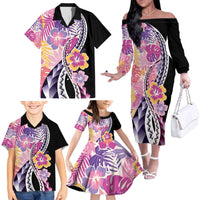 Aloha Vintage Hibiscus Lei Seamless Pattern Family Matching Off The Shoulder Long Sleeve Dress and Hawaiian Shirt LT9 - Polynesian Pride