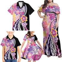 Aloha Vintage Hibiscus Lei Seamless Pattern Family Matching Off Shoulder Maxi Dress and Hawaiian Shirt LT9 - Polynesian Pride