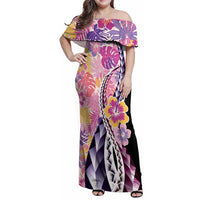 Aloha Vintage Hibiscus Lei Seamless Pattern Family Matching Off Shoulder Maxi Dress and Hawaiian Shirt LT9 Mom's Dress Pink - Polynesian Pride