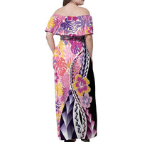 Aloha Vintage Hibiscus Lei Seamless Pattern Family Matching Off Shoulder Maxi Dress and Hawaiian Shirt LT9 - Polynesian Pride