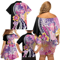 Aloha Vintage Hibiscus Lei Seamless Pattern Family Matching Off Shoulder Short Dress and Hawaiian Shirt LT9 - Polynesian Pride