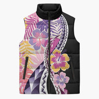 Aloha Vintage Hibiscus Lei Seamless Pattern Sleeveless Puffer Jacket - Polynesian Pride