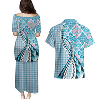 Aloha Vintage Palaka Floral Hawaiian Quilt Couples Matching Puletasi and Hawaiian Shirt Uliuli Motif LT9 - Polynesian Pride