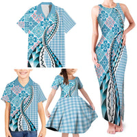 Aloha Vintage Palaka Floral Hawaiian Quilt Family Matching Tank Maxi Dress and Hawaiian Shirt Uliuli Motif LT9 - Polynesian Pride