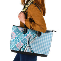 Aloha Vintage Palaka Floral Hawaiian Quilt Leather Tote Bag Uliuli Motif - Polynesian Pride