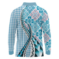 Aloha Vintage Palaka Floral Hawaiian Quilt Long Sleeve Polo Shirt Uliuli Motif LT9 - Polynesian Pride