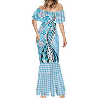 Aloha Vintage Palaka Floral Hawaiian Quilt Mermaid Dress Uliuli Motif LT9 - Polynesian Pride