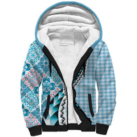 Aloha Vintage Palaka Floral Hawaiian Quilt Sherpa Hoodie Uliuli Motif LT9 Unisex Blue - Polynesian Pride