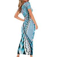 Aloha Vintage Palaka Floral Hawaiian Quilt Short Sleeve Bodycon Dress Uliuli Motif LT9 - Polynesian Pride