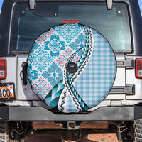Aloha Vintage Palaka Floral Hawaiian Quilt Spare Tire Cover Uliuli Motif LT9 Blue - Polynesian Pride