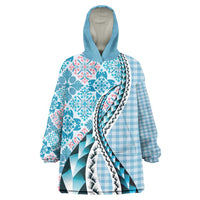 Aloha Vintage Palaka Floral Hawaiian Quilt Wearable Blanket Hoodie Uliuli Motif LT9 One Size Blue - Polynesian Pride