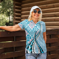 Aloha Vintage Palaka Floral Hawaiian Quilt Women Polo Shirt Uliuli Motif - Polynesian Pride