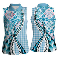Aloha Vintage Palaka Floral Hawaiian Quilt Women Sleeveless Polo Shirt Uliuli Motif LT9 - Polynesian Pride