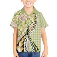 Aloha Vintage Palaka Floral Hawaiian Quilt Family Matching Long Sleeve Bodycon Dress and Hawaiian Shirt Omaomao Motif LT9 Son's Shirt Lime - Polynesian Pride
