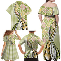 Aloha Vintage Palaka Floral Hawaiian Quilt Family Matching Off Shoulder Maxi Dress and Hawaiian Shirt Omaomao Motif LT9 - Polynesian Pride