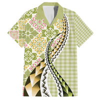 Aloha Vintage Palaka Floral Hawaiian Quilt Family Matching Summer Maxi Dress and Hawaiian Shirt Omaomao Motif LT9 Dad's Shirt - Short Sleeve Lime - Polynesian Pride