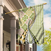 Aloha Vintage Palaka Floral Hawaiian Quilt Garden Flag Omaomao Motif LT9 House Flag Lime - Polynesian Pride
