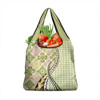 Aloha Vintage Palaka Floral Hawaiian Quilt Grocery Bag Omaomao Motif LT9 1-pack One Size Lime - Polynesian Pride