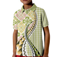 Aloha Vintage Palaka Floral Hawaiian Quilt Kid Polo Shirt Omaomao Motif LT9 Kid Lime - Polynesian Pride