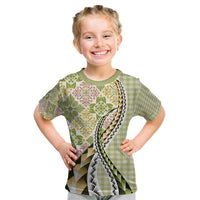 Aloha Vintage Palaka Floral Hawaiian Quilt Kid T Shirt Omaomao Motif LT9 Lime - Polynesian Pride