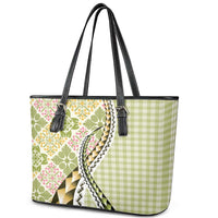 Aloha Vintage Palaka Floral Hawaiian Quilt Leather Tote Bag Omaomao Motif LT9 - Polynesian Pride