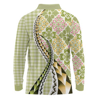 Aloha Vintage Palaka Floral Hawaiian Quilt Long Sleeve Polo Shirt Omaomao Motif LT9 - Polynesian Pride
