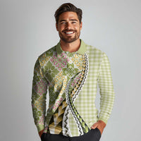 Aloha Vintage Palaka Floral Hawaiian Quilt Long Sleeve Polo Shirt Omaomao Motif LT9 - Polynesian Pride